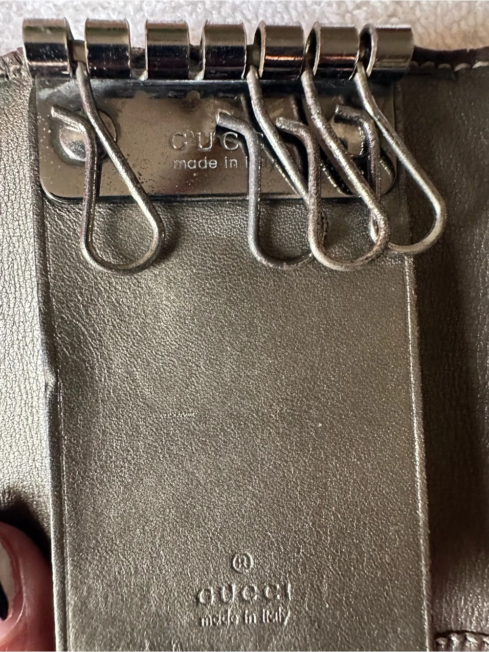 Authentic Gucci Metallic Brown GG Monogram 4-Key Holder w/ GG Charm